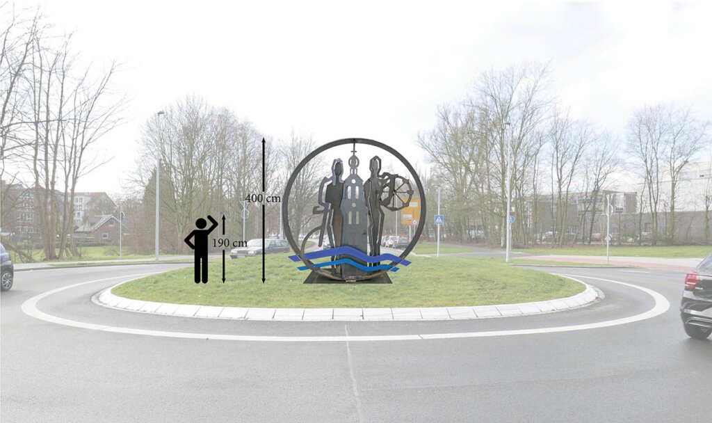 Auf dieser Visualisierung ist die geplante Skulptur auf dem bereits bestehenden Kreisverkehr abgebildet. (c) Stadt Werne
